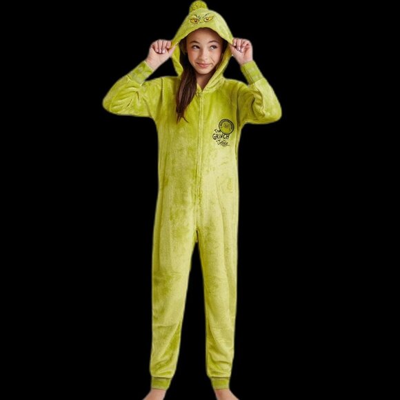 JUSTICE Grinch Hooded Union Suit Sleep Pajamas GIRLS SIZE XL 16-18 CHRISTMAS NEW - Picture 2 of 9